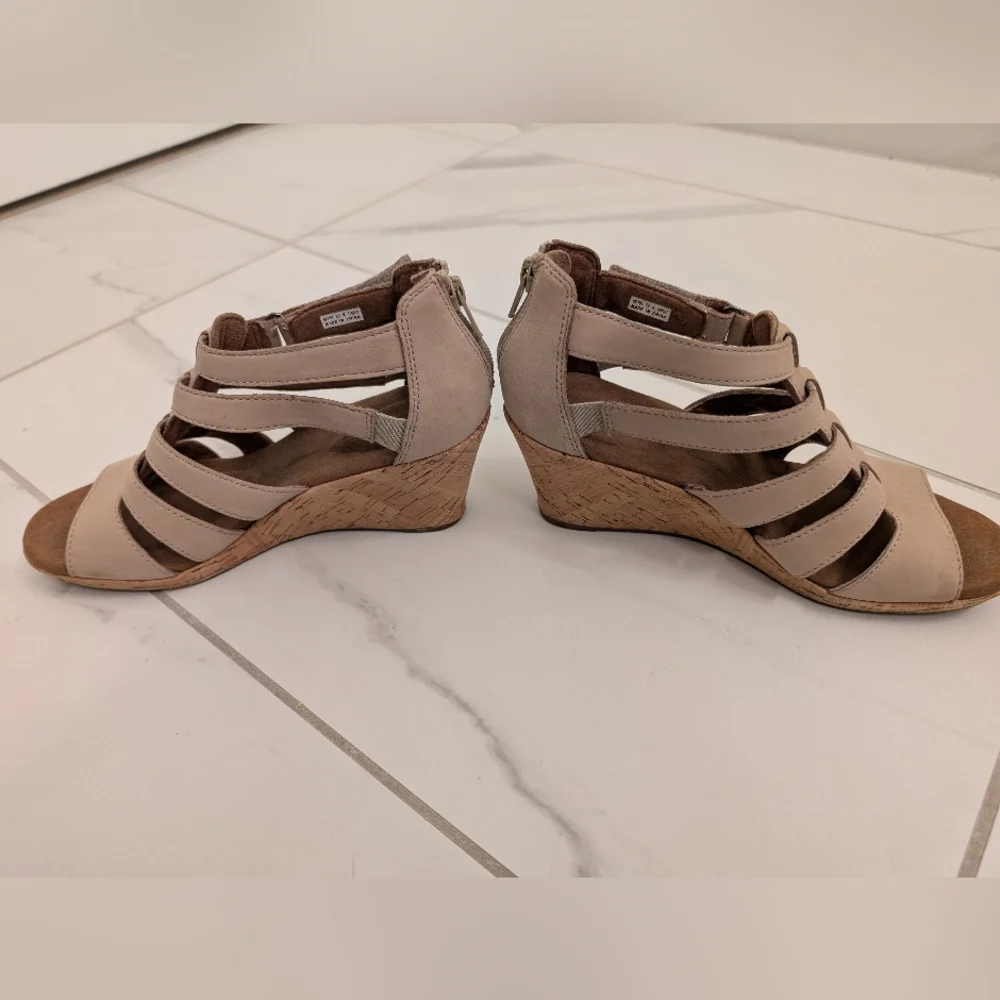 Women's Beige Strappy Wedge Sandals Size 6.5